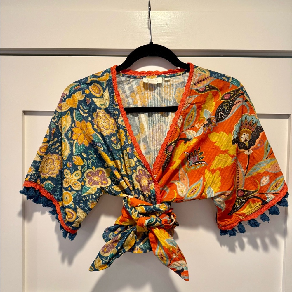 Anthropologie Multicolor Floral Wrap Blouse